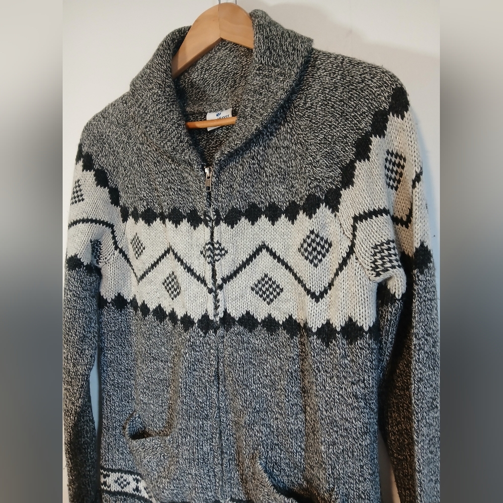 WindRiver Women’s Full Zip Knit Cardi Sweater Lg Gray Wool Blend Nordic Patten - Picture 3 of 6